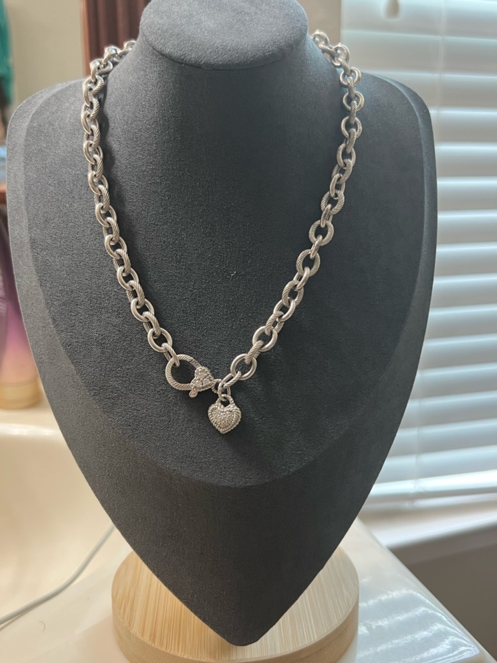 Sterling Silver Heart Charm Chain Necklace - Silver
